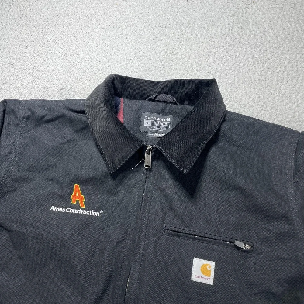 Carhartt Jacket Mens 2XL Black Blanket Lined Ames Detroit Bomber Workwear Logo